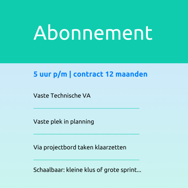 Tech VA Abonnement 5 uur per maand