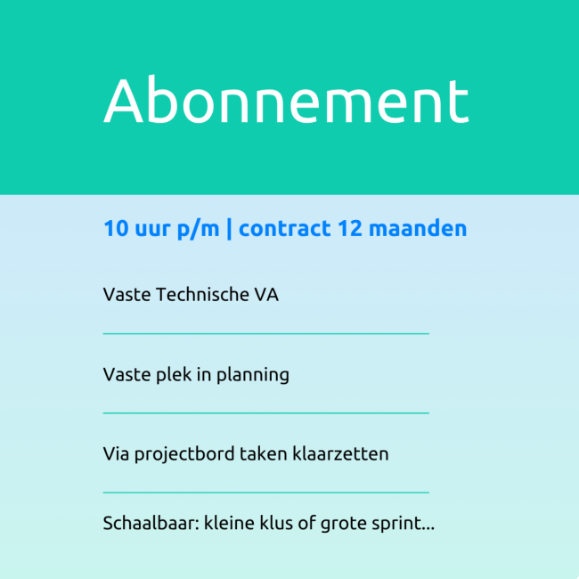 Tech VA Abonnement 10 uur per maand