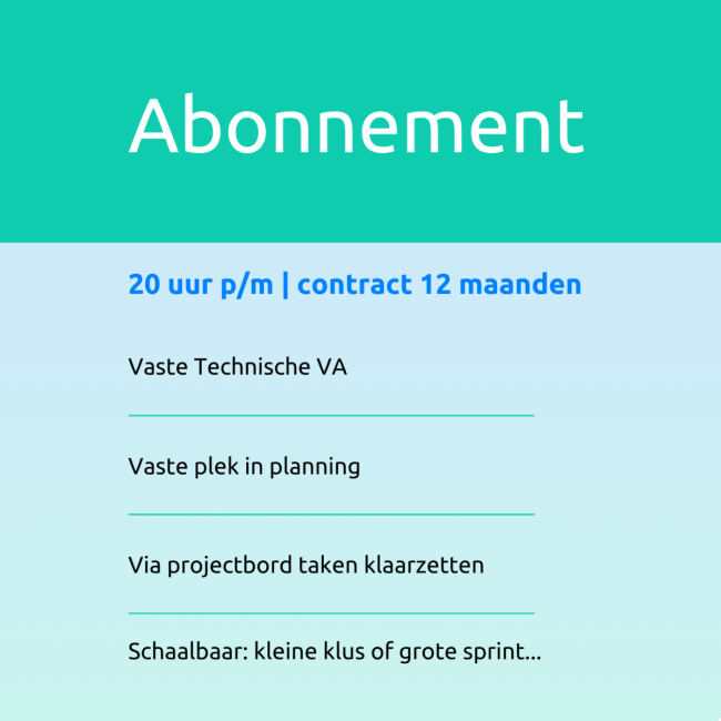 Tech VA Abonnement 20 uur per maand
